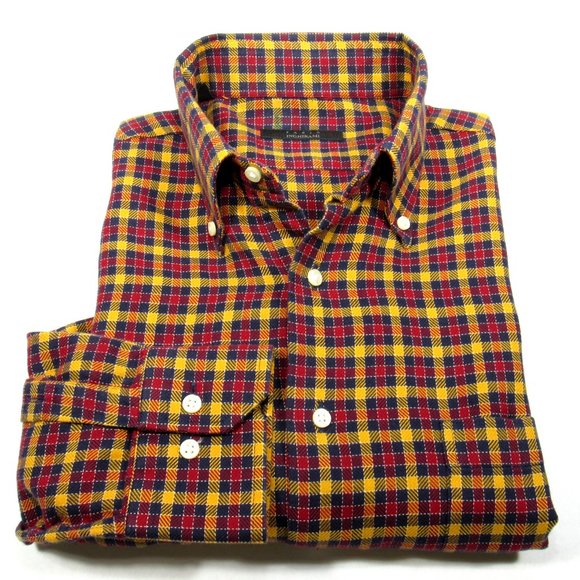 FABIO INGHIRAMI Men's Plaid Shirt Soft Fleece Italy Red Multicolor Size 16/41 - Picture 10 of 12